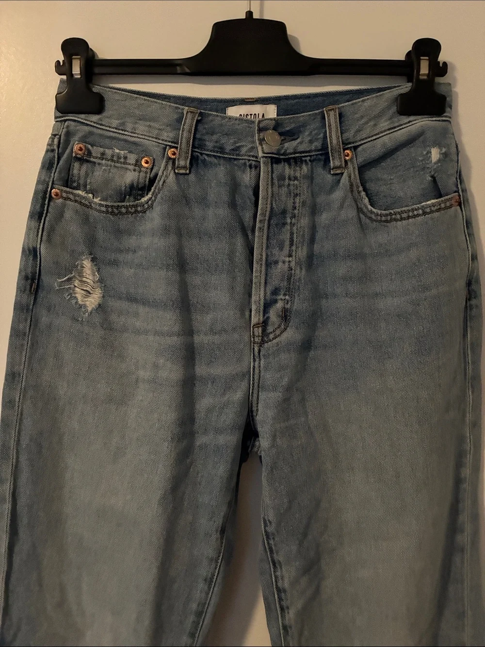 Pistola Cassie Raw Hem Light Wash Straight Leg Jeans